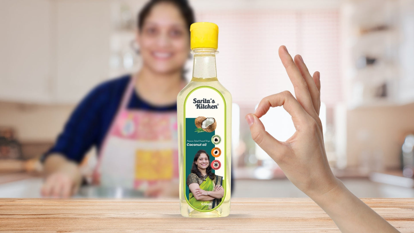 Wood Pressed Coconut Oil / Lakdi Ghana Naral Tel - Sarita's Kitchen
