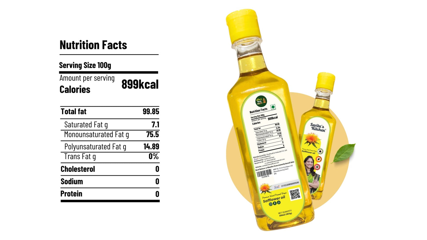 Wood Pressed Safflower Oil / Lakdi Ghana Kardai Tel - Sarita's Kitchen