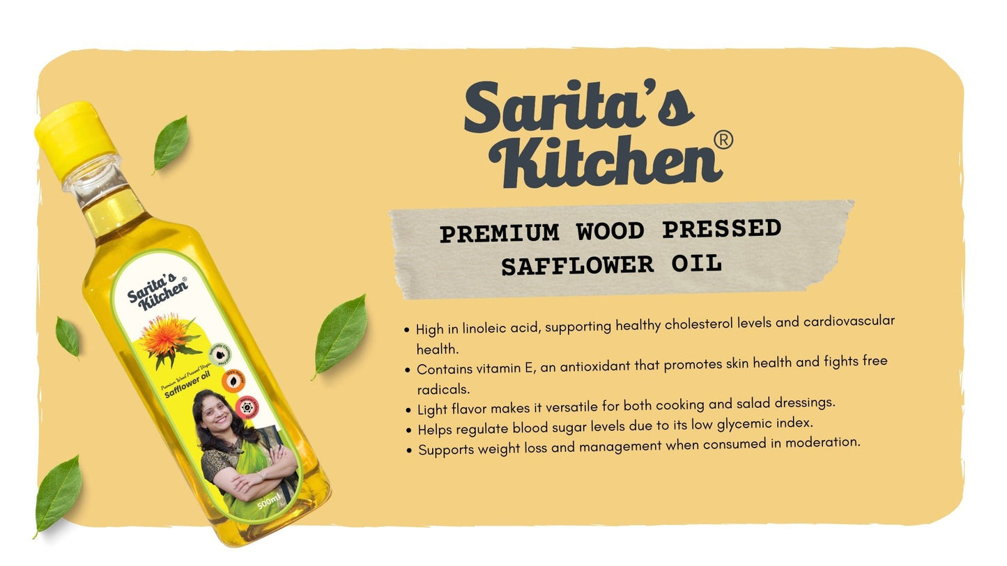Wood Pressed Safflower Oil / Lakdi Ghana Kardai Tel - Sarita's Kitchen