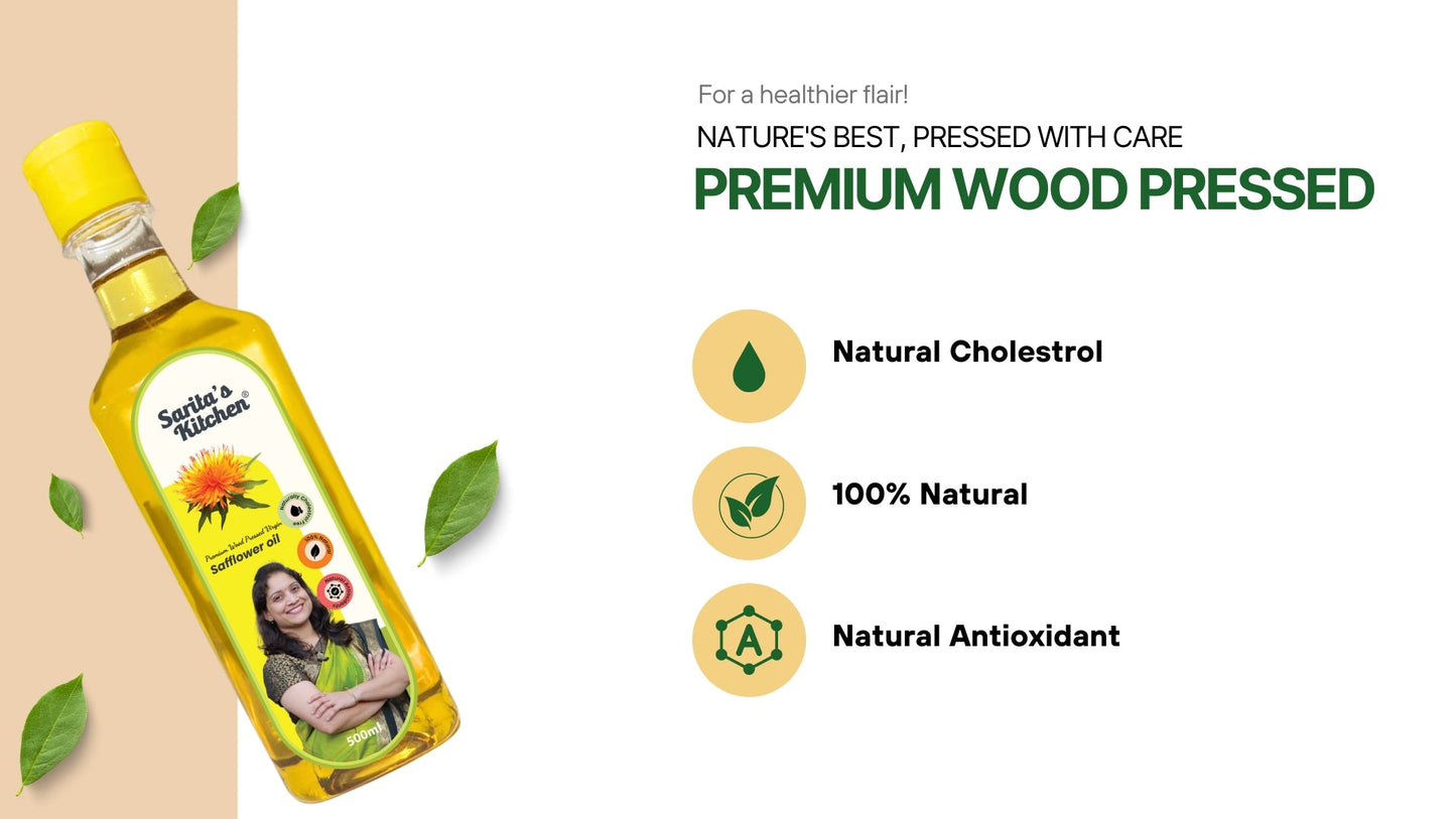 Wood Pressed Safflower Oil / Lakdi Ghana Kardai Tel - Sarita's Kitchen